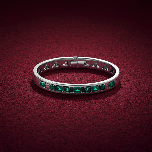 Apex Emerald Silver Bracelet – Bold Rectangular Design
