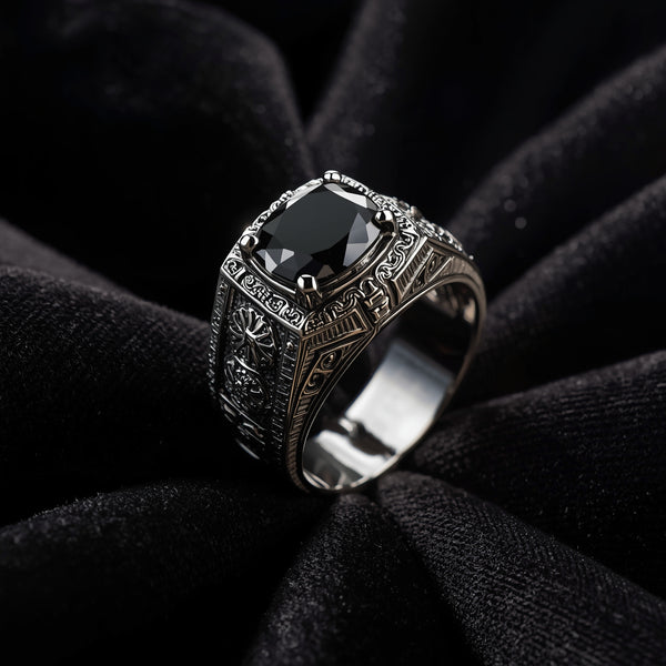 Obsidian Knight Ring – Black Stone Silver Men’s Ring