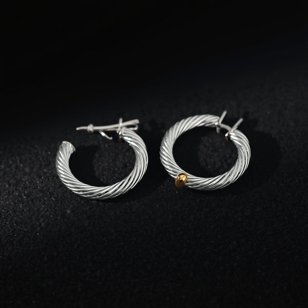 Aero Cable Hoop Earrings – Sleek Silver Men’s
