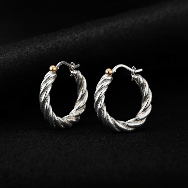 Dual-Tone Spiral Hoop Earrings – Silver & Gold Men’s Style