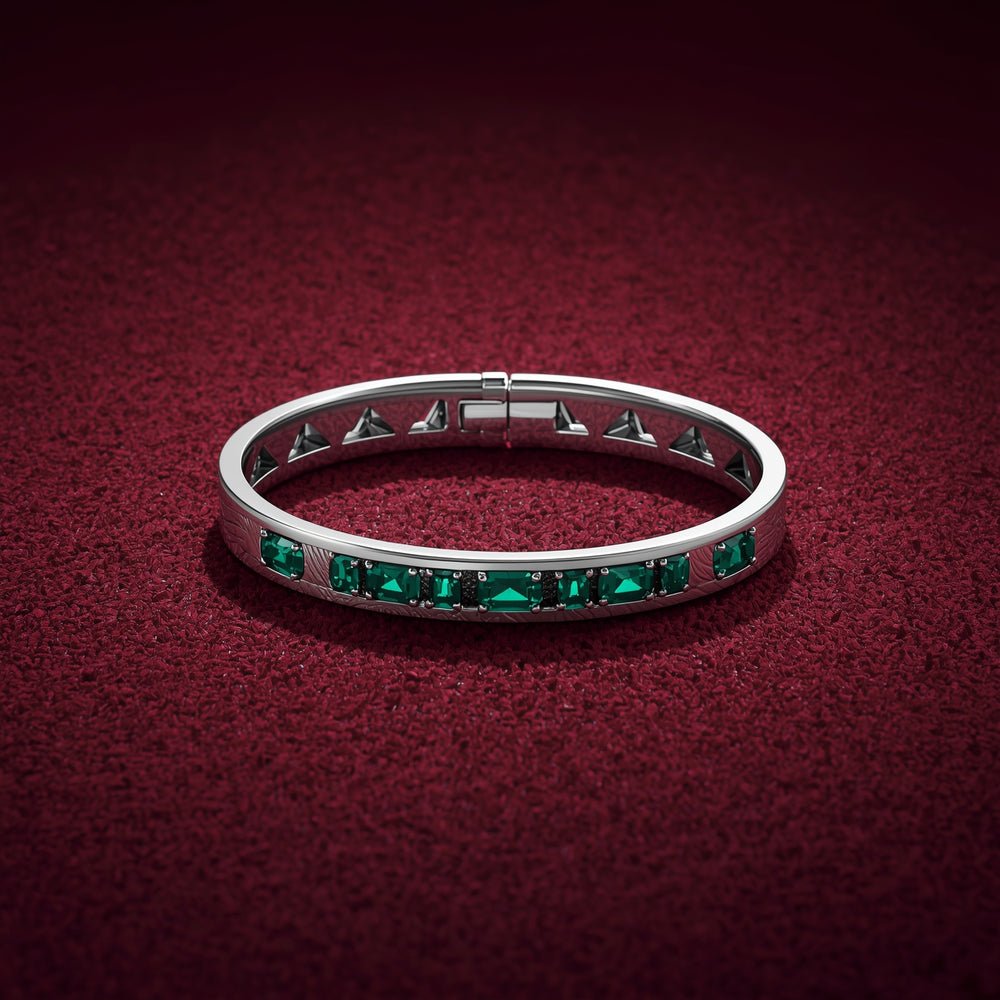 Apex Emerald Silver Bracelet – Bold Rectangular Design