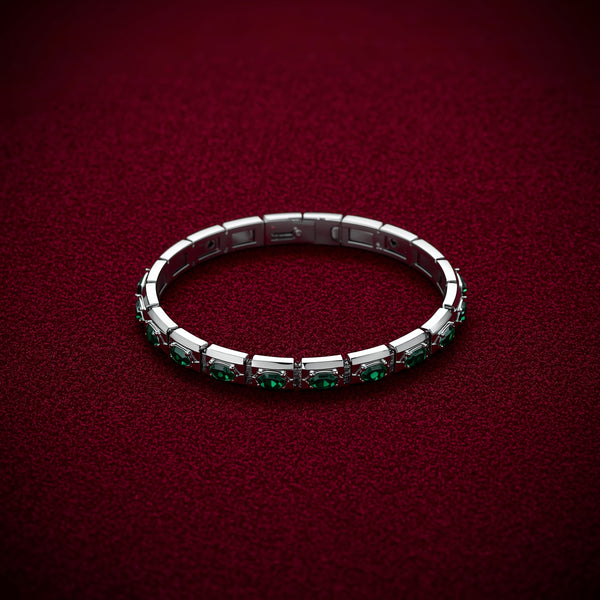 Regal Emerald Link Bracelet – Men’s Silver Chain Design