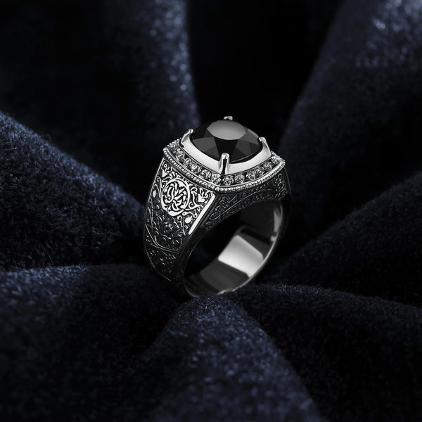 Imperial Onyx Ring – Silver Engraved Men’s Ring